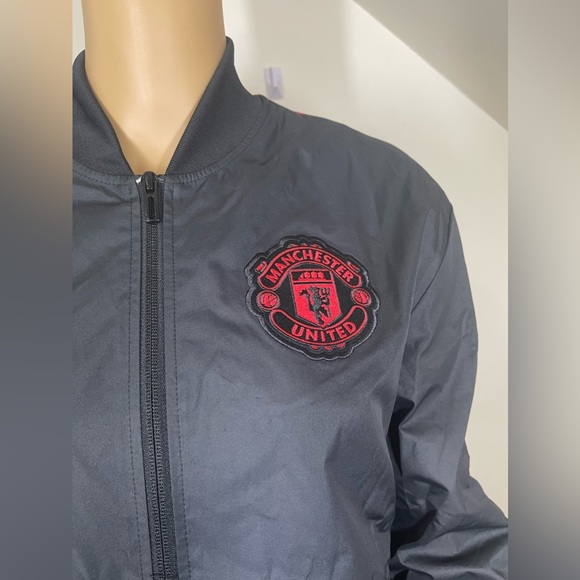 Rare Adidas Manchester United Nylon Glanz Anthem Jacket Black Red Size S - Picture 4 of 6